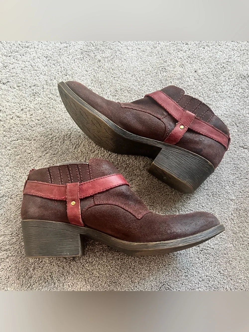 NAYA Selma Size 10 Burgundy Leather Ankle Buckle Cowboy Western Heel Boots